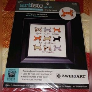 Artiste Counted Cross Stitch Kit One Cat Leads To Another Hemingway Quote NIP